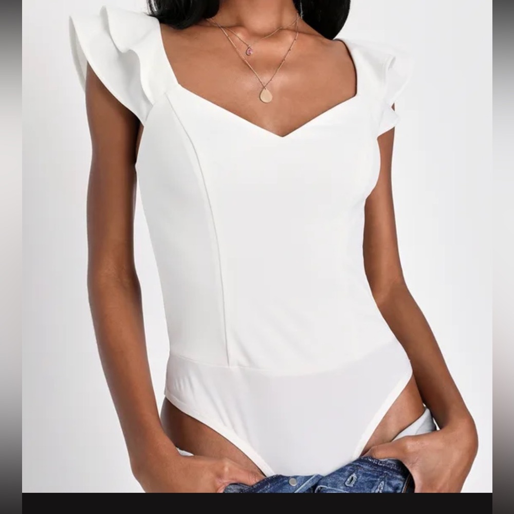 Elegant White Ruffle Sleeve Bodysuit